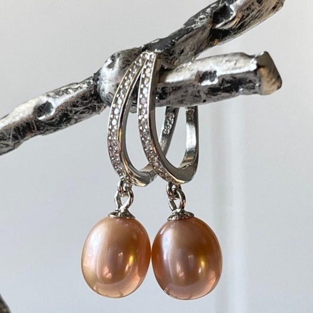 925 Sterling Silver Lavender Cultured Freshwater Drop Pearl Dangle Earrings - Picture 8 of 8